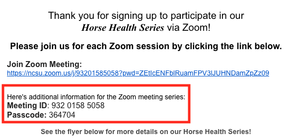 Zoom meeting ID and Passcode
