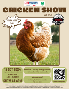 Chicken Show on October 15th, must pre-register by October 8th