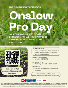 Onslow Pro Day on December 12th from 10am -noon. Call 910-455-5873 for more details!