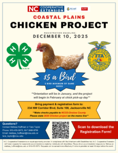Flyer for the chicken project featuring an image of the chosen breed for the year.