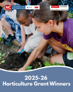 Horticulture Grant Winners Graphic featuring an image of kids gardening with a teacher.